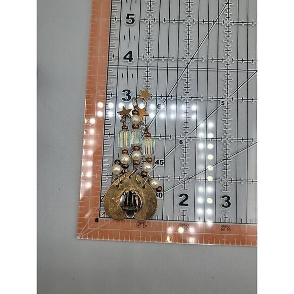 Floral Heart Dangling Faux Pearl Clip-on Earrings Irridescent Bead Stars Vintage - Picture 11 of 11